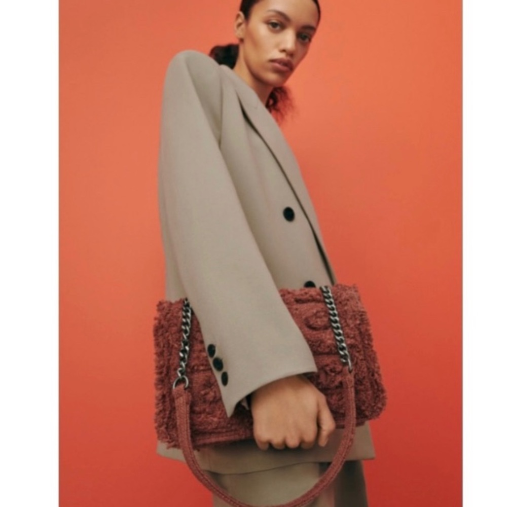 ZARA fringed fabric crossbody clutch bag